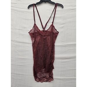 Auden Womens Burgundy Floral Lace Chemise Sheer Lingerie Nightgown XXL 023102727
